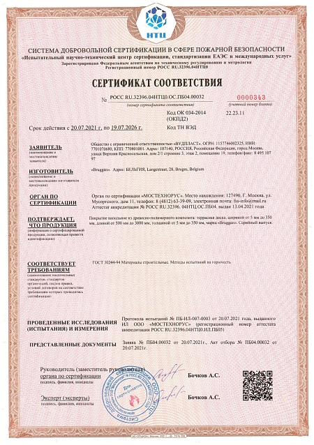 Сертификат соответствия пожарной безопасности Bruggan